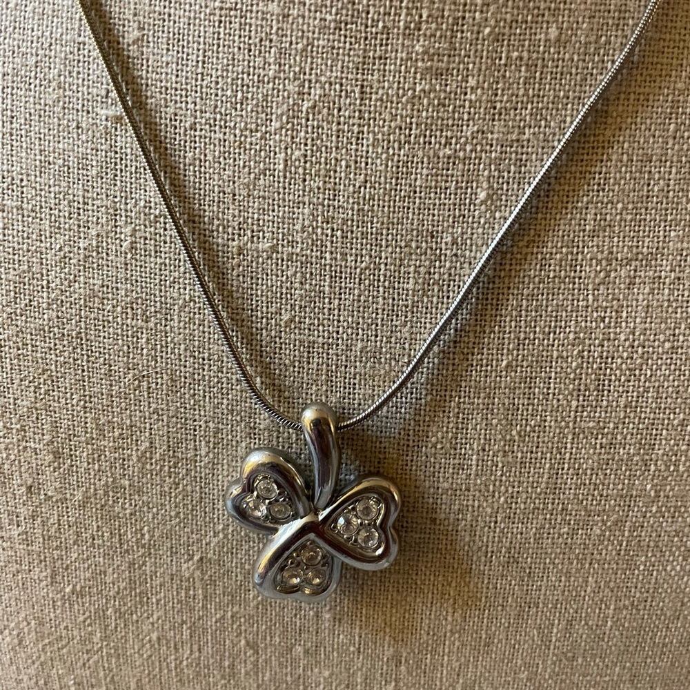 Pierre Balmain rhodium plated and Swarovski crystal shamrock necklace